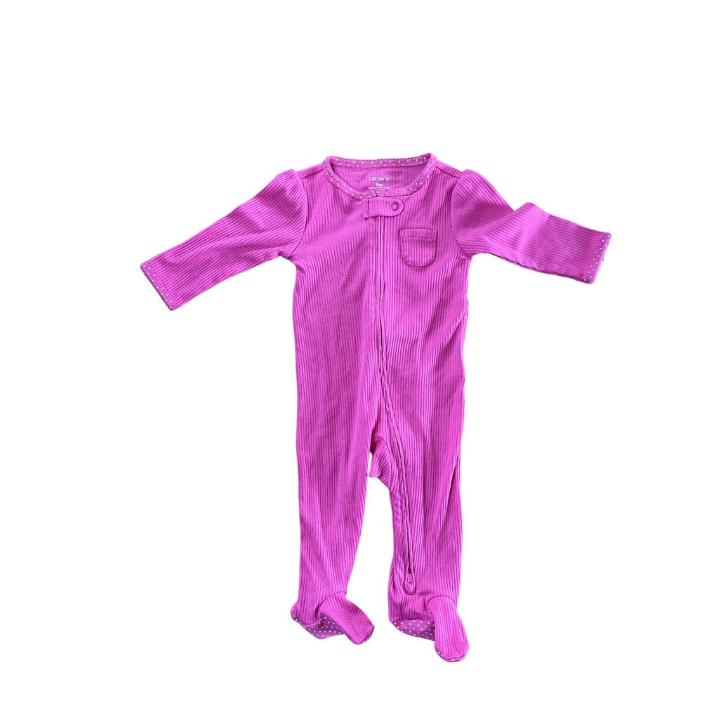 Carters Baby Girl 9M Pink Ribbed 2-Way Zipper Footed Pajamas Sleep Play NWT